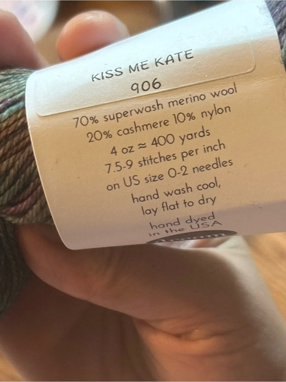 Dream in Color Smooshy Cashmere Yarn Purple Green Kiss Me Kate Fingering Knit